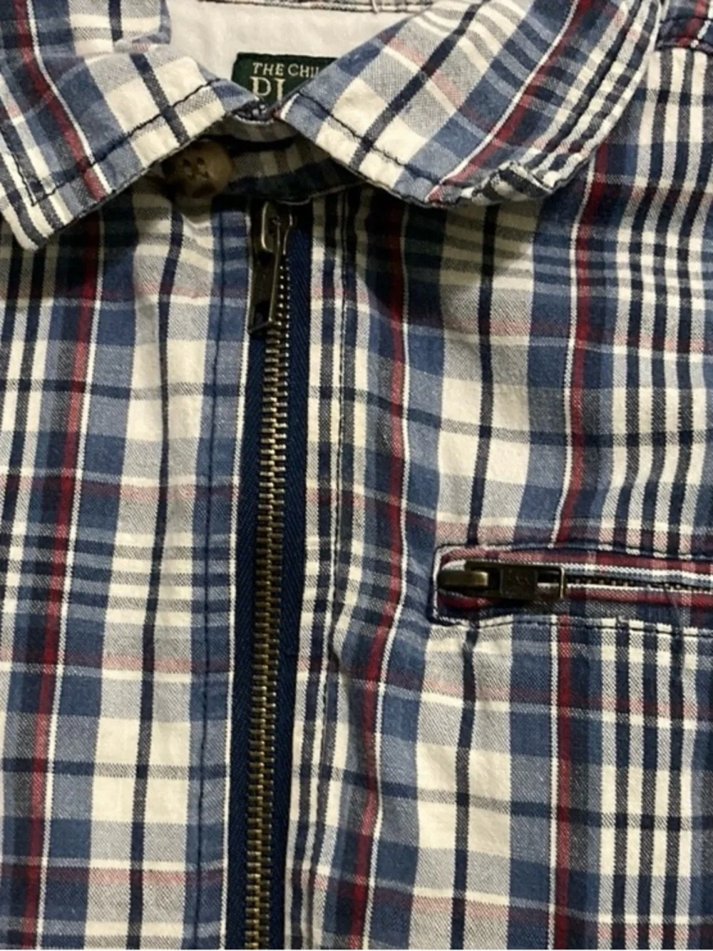 The Children’s Place Plaid Zip-Front Jacket in White, Blue & Red Size 4T